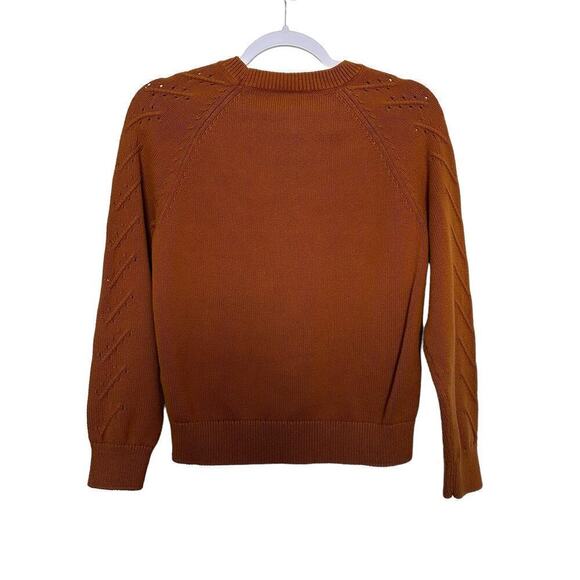 J. Crew Womens Crewneck Cable Pointelle Cotton Sweater SZ XS Burnt Orange Fitted - Picture 2 of 6